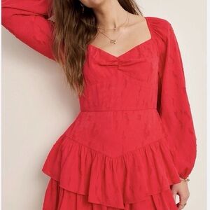 Francesca's Collections Red Tiered Long Sleeve Dress